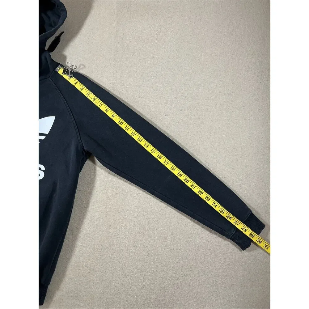 VTG Adidas Leaf Hoodie Pullover‎ Black Mens Sz S Hand Pockets Heavy Cotton Blend